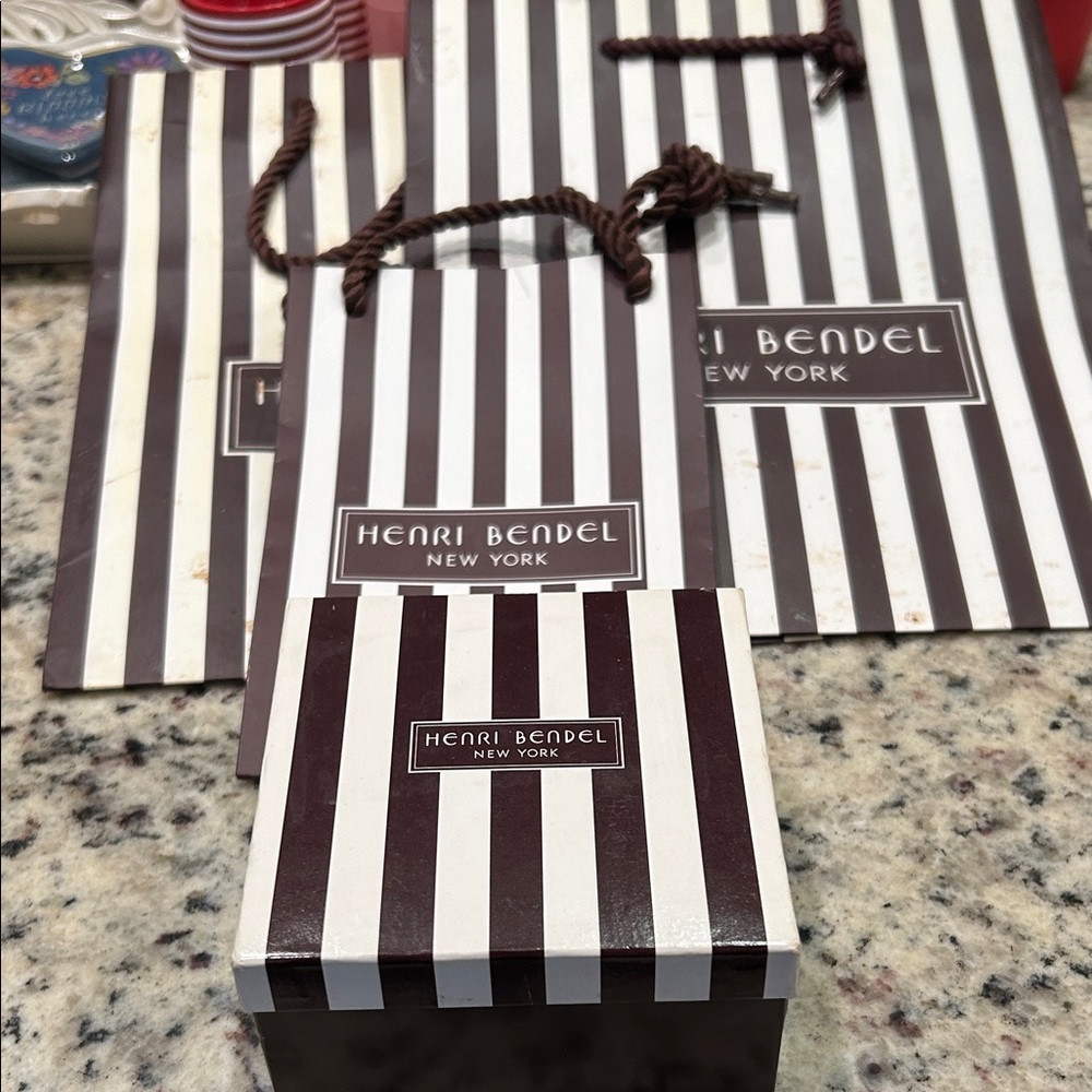 Henri Bendel Brown and White Striped Bags and Box